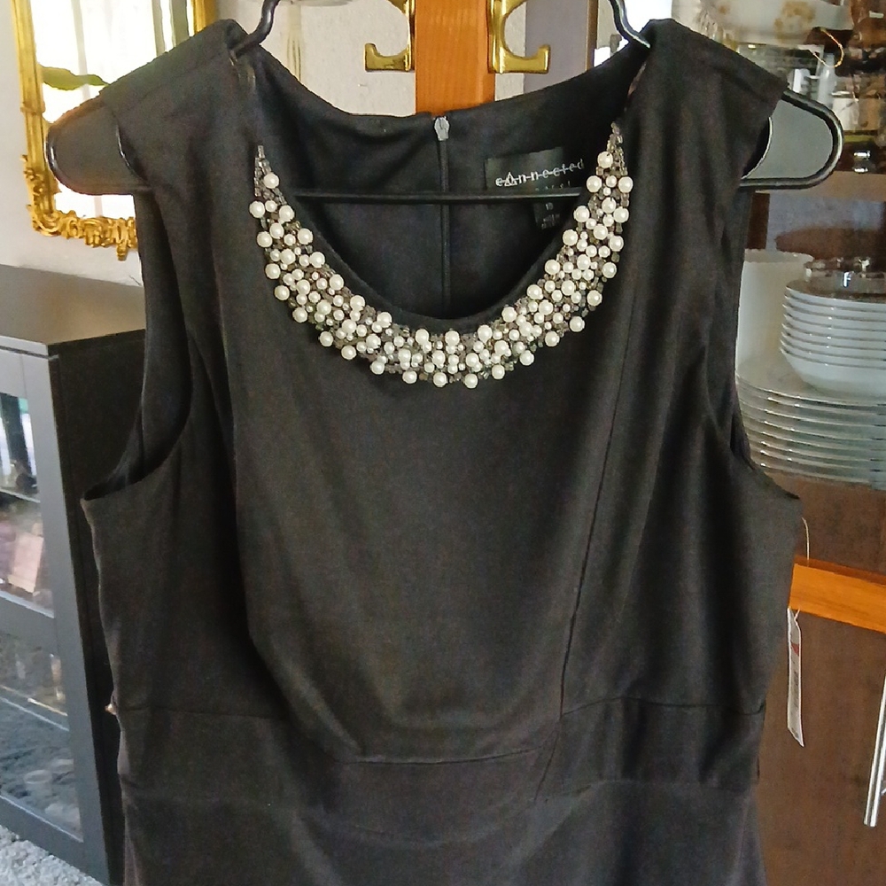 Connected Apparel Little Black Dress with Pearl Details
